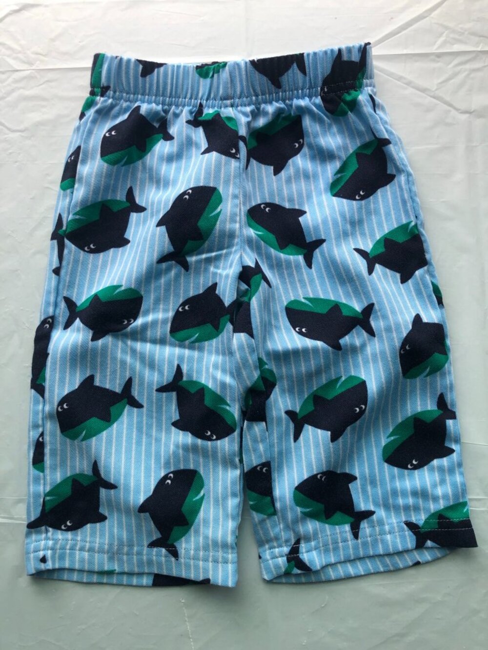 12-Months Carter's Long Shorts w/Sharks & Blue/white Vertical Stripes; UBG
